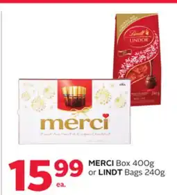 Rexall MERCI Box 400g or LINDT Bags 240g offer