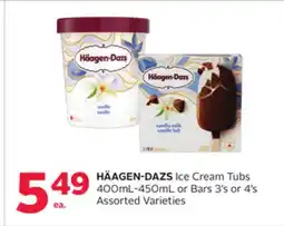 Rexall HÄAGEN-DAZS Ice Cream Tubs 400mL-450mL or Bars 3' s or 4' s offer