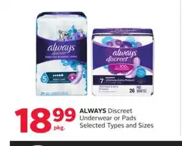 Rexall ALWAYS Discreet Underwear or Pads offer