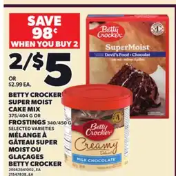 Independent City Market BETTY CROCKER SUPER MOIST CAKE MIX 375/404 G OR FROSTINGS 340/450 G offer