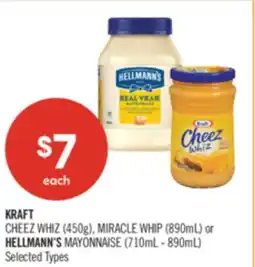 Shoppers Drug Mart KRAFT CHEEZ WHIZ (450g), MIRACLE WHIP (890mL) or HELLMANN'S MAYONNAISE (710mL - 890mL) offer