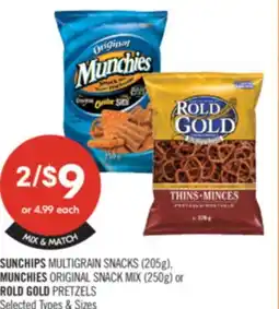 Shoppers Drug Mart SUNCHIPS Multigrain Snack (205g), MUNCHIES Original Snack Mix (250g) or ROLD GOLD Pretzel offer