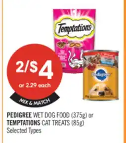Shoppers Drug Mart PEDIGREE WET DOG FOOD (375g) or TEMPTATION CAT TREATS (85g) offer