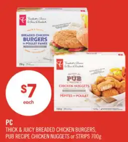 Shoppers Drug Mart PC THICK & JUICY BREADED CHICKEN BURGERS, PUB RECIPE CHICKEN NUGGETS or STRIPS offer