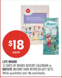 Shoppers Drug Mart LIFE BRAND 12 DAYS OF MASKS ADVENT CALENDAR or BATISTE INSTANT HAIR REFRESH GIFT SETS offer