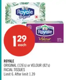 Shoppers Drug Mart ROYALE ORIGINAL (126's) or VELOUR (82's) FACIAL TISSUES offer