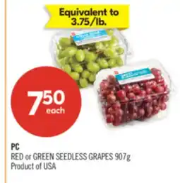 Shoppers Drug Mart PC RED or GREEN SEEDLESS GRAPES offer