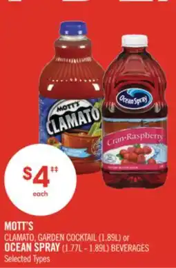 Shoppers Drug Mart MOTT'S CLAMATO, GARDEN COCKTAIL (1.89L) or OCEAN SPRAY (1.77L - 1.89L) BEVERAGES offer