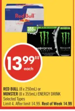 Shoppers Drug Mart RED BULL (8 x 250mL) or MONSTER (8 x 355mL) ENERGY DRINK offer