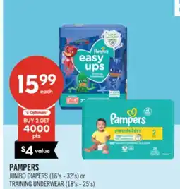 Shoppers Drug Mart PAMPERS JUMBO DIAPERS (16's - 32's) or TRAINING UNDERWEAR (18's - 25's) offer
