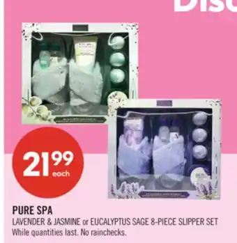Shoppers Drug Mart PURE SPA LAVENDER & JASMINE or EUCALYPTUS SAGE 8-PIECE SLIPPER SET offer