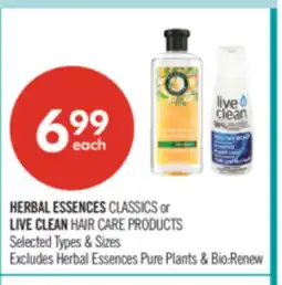 Shoppers Drug Mart HERBAL ESSENCES CLASSICS or LIVE CLEAN HAIR PRODUCTS offer