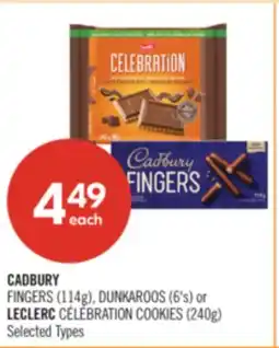 Shoppers Drug Mart CADBURY FINGERS (114g), DUNKAROOS (6's) or LECLERC CÉLÉBRATION COOKIES (240g) offer