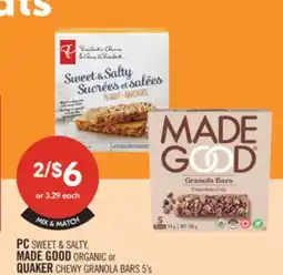 Shoppers Drug Mart PC SWEET & SALTY, MADE GOOD ORGANIC or QUAKER CHEWY GRANOLA BARS offer