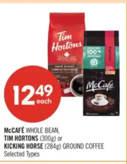 Shoppers Drug Mart McCAFÉ WHOLE BEAN, TIM HORTONS (300g) or KICKING HORSE (284g) GROUND COFFEE offer