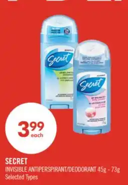 Shoppers Drug Mart SECRET INVISIBLE ANTIPERSPIRANT/DEODORANT offer