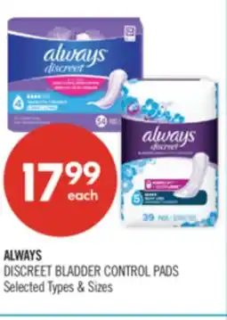 Shoppers Drug Mart ALWAYS DISCREET BLADDER CONTROL PADS offer
