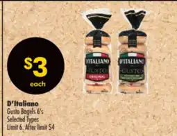 Shoppers Drug Mart D'Italiano Gusto Bagels 6's offer