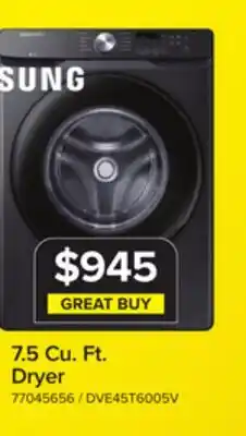 Leon's Samsung Black Stainless Steel Electric Dryer (7.5 cu. ft.) - DVE45T6005V/AC offer