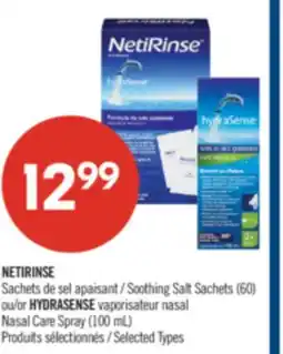 Pharmaprix NETIRINSE Soothing Salt Sachets (60) or HYDRASENSE Nasal Care Spray (100 mL) offer