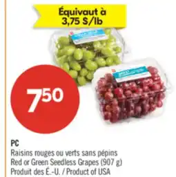 Pharmaprix PC Red or Green Seedless Grapes (907 g) offer