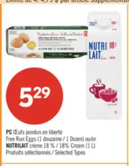 Pharmaprix PC Free Run Eggs (1 Dozen) or NUTRILAIT 18% Cream (1 L) offer