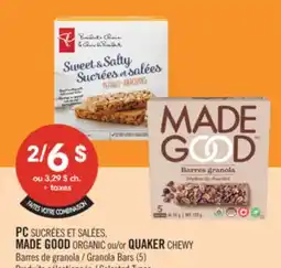 Pharmaprix PC MADE GOOD ORGANIC or QUAKER CHEWY Granola Bars offer