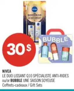 Pharmaprix NIVEA LE DUO LISSANT Q10 SPÉCIALISTE ANTI-RIDES or BUBBLE UNE SAISON SOYEUSE Gift Sets offer