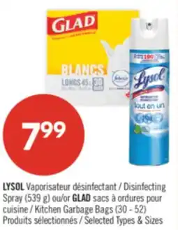Pharmaprix LYSOL Disinfecting Spray (539 g) or GLAD Kitchen Garbage Bags (30 - 52) offer