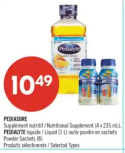Pharmaprix PEDIASURE Nutritional Supplement (4 x 235 mL), PEDIALYTE Liquid (1 L) or Powder Sachets (8) offer
