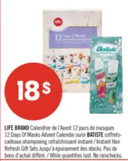 Pharmaprix LIFE BRAND 12 Days Of Masks Advent Calendar or BATISTE Instant Hair Refresh Gift Sets offer