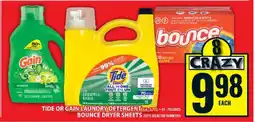 Food Basics Tide or Gain Laundry Detergent, Bounce Dryer Sheets offer