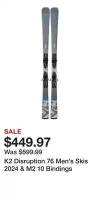 Sport Chek K2 Disruption 76 Men's Skis 2024 & M2 10 Bindings offer