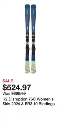 Sport Chek K2 Disruption 76C Women's Skis 2024 & ER3 10 Bindings offer