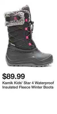 Sport Chek Kamik Kids' Star 4 Waterproof Insulated Fleece Winter Boots offer