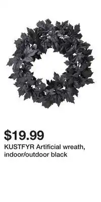 IKEA KUSTFYR Artificial wreath, indoor/outdoor black offer