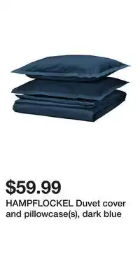IKEA HAMPFLOCKEL Duvet cover and pillowcase(s), dark blue offer