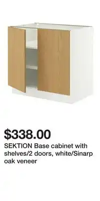 IKEA SEKTION Base cabinet with shelves/2 doors, white/Sinarp oak veneer offer