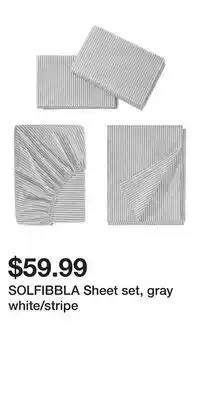 IKEA SOLFIBBLA Sheet set, gray white/stripe offer