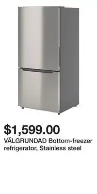 IKEA VÄLGRUNDAD Bottom-freezer refrigerator, Stainless steel offer