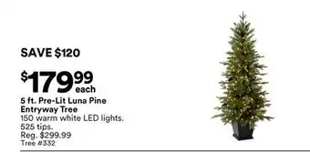 Michaels 5 ft. Pre-Lit Luna Pine entryway Tree offer