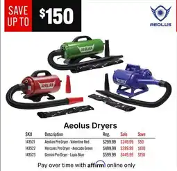 Ren’s Pets Depot Aeolus Dryers offer