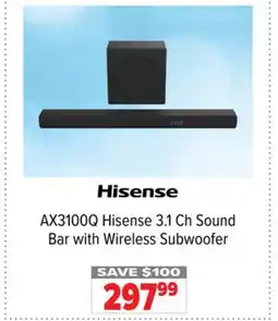 2001 Audio Video AX3100Q Hisense 3.1 Ch Sound Bar with Wireless Subwoofer offer