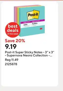 Staples Post-it Super Sticky Notes - 3 x 3 - Supernova Neons Collection - 450 sheets - 5 pk offer