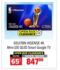 2001 Audio Video 65U78N HISENSE 65 4K Mini-LED QLED Smart Google TV offer