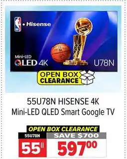 2001 Audio Video 55U78N HISENSE 55 4K Mini-LED QLED Smart Google TV offer