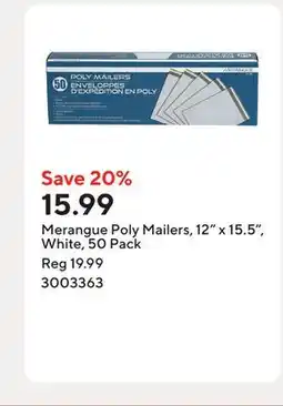 Staples Merangue Poly Mailers, 12 x 15.5, White, 50 Pack offer