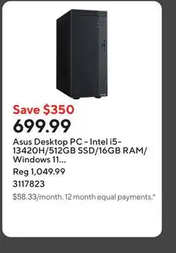 Staples Asus Desktop PC - Intel i5-13420H/512GB SSD/16GB RAM/Windows 11 Home/Grey offer