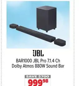 2001 Audio Video BAR1000 JBL Pro 7.1. 4 Ch Dolby Atmos 880W Sound Bar offer