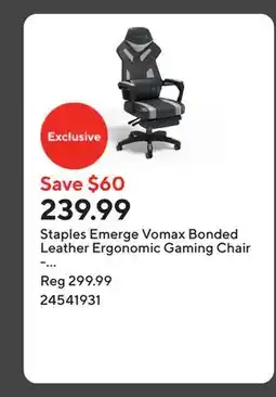 Staples Staples Emerge Vomax Bonded Leather Ergonomic Gaming Chair - Black/Grey offer